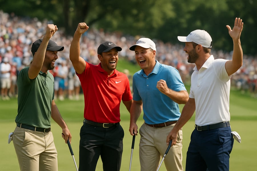 Golfers celebrating at a tournament Golfers celebrating at a tournament