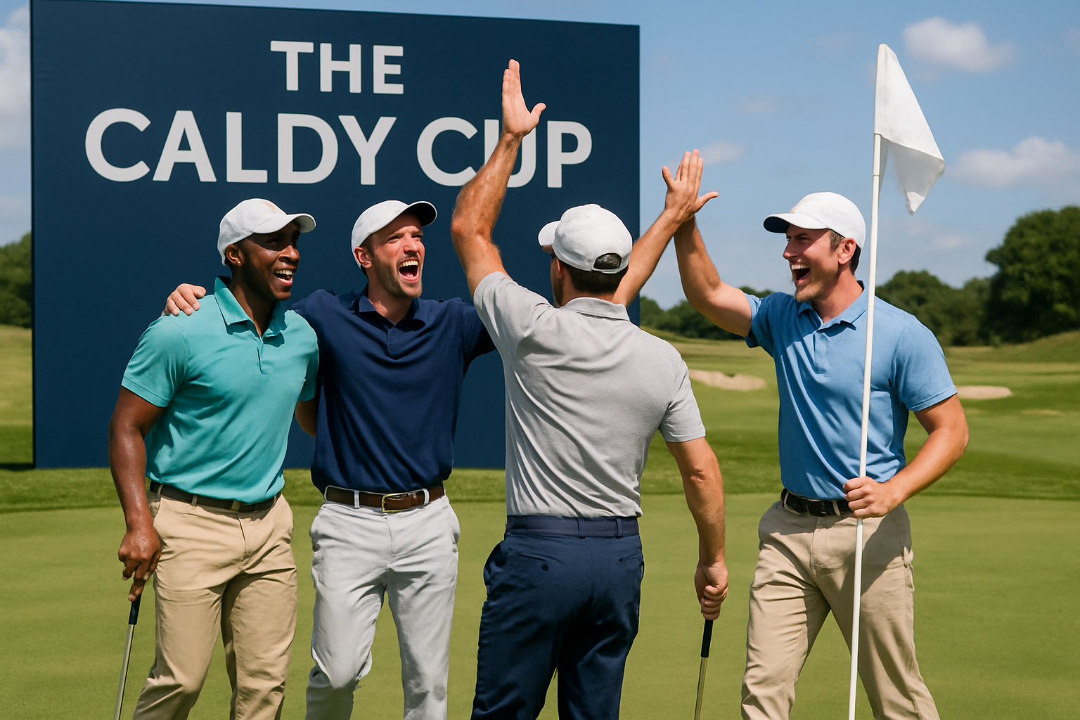 Golfers celebrating on the green during TheCaldyCup tournament